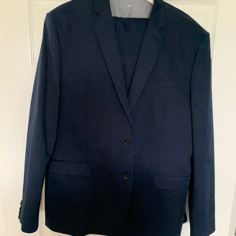 Express Sateen Cotton Suit Navy Set Jkt 46R Pants 36x32